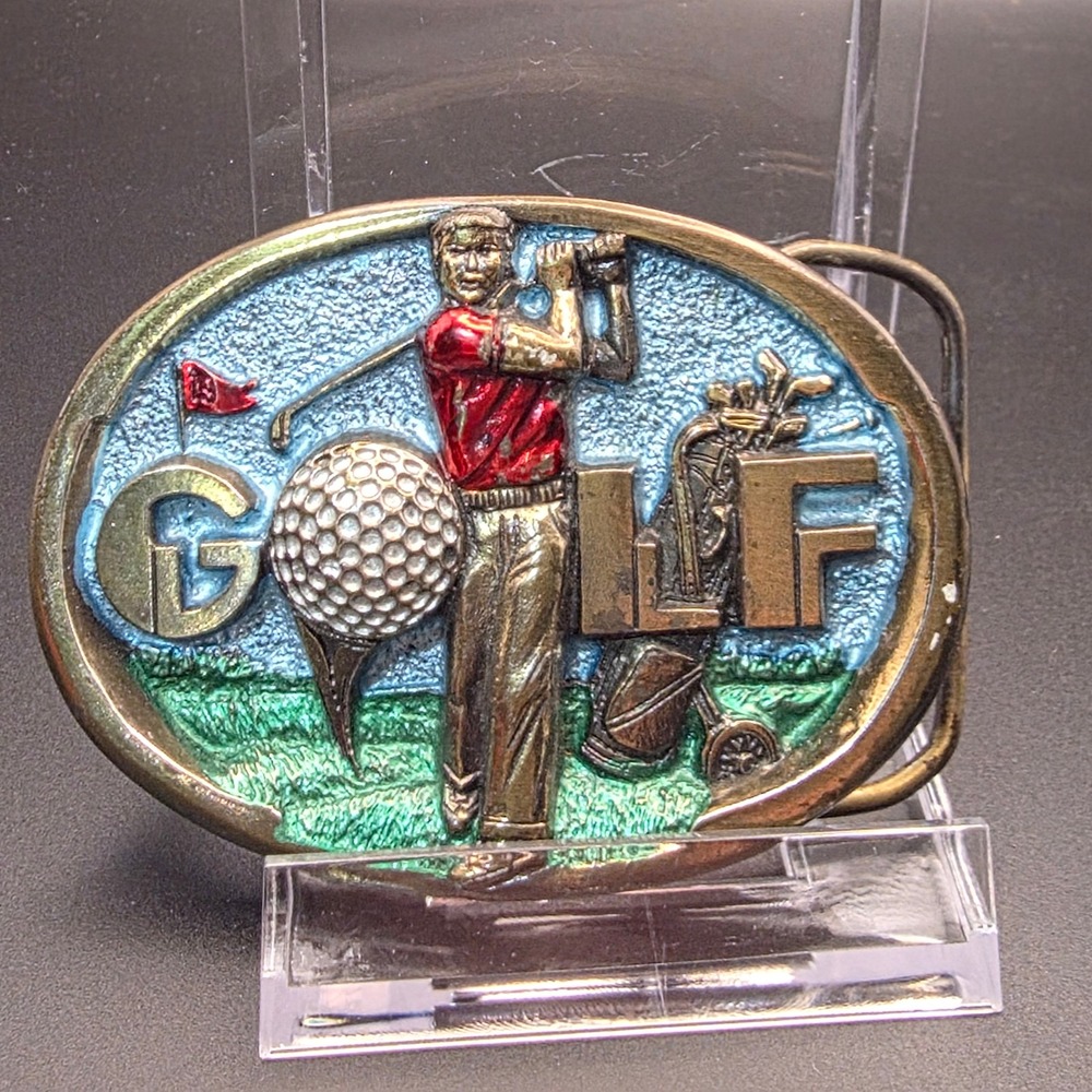 Golf Belt Buckle Great American Buckle Co Mens Brass 1983 Vintage Enamel 1066